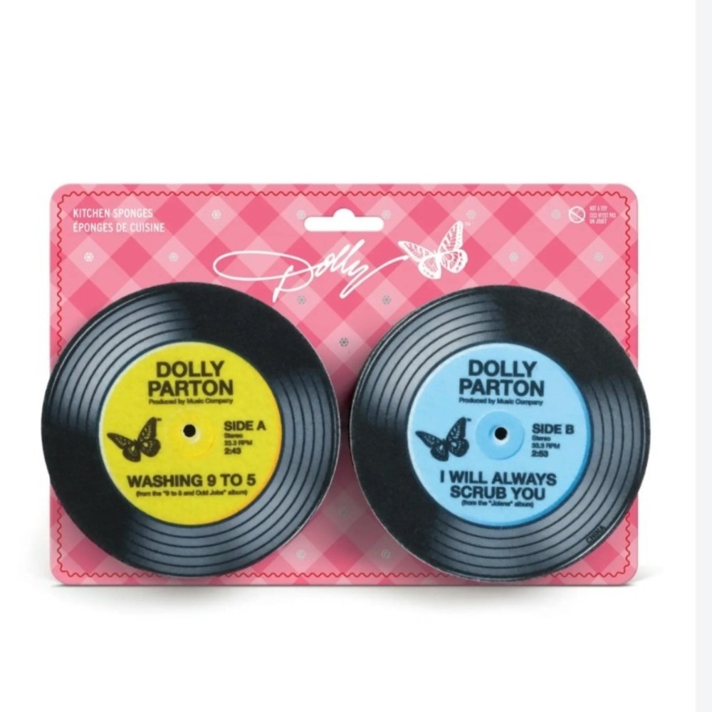Dolly Parton Record Kitchen Sponges Set of 2 Vinyl Dish Scrubbers Brand NIB